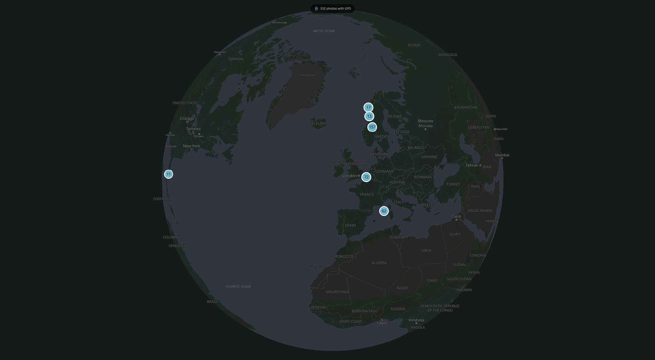 The VaultBox map, with photos gathered at the places they were taken