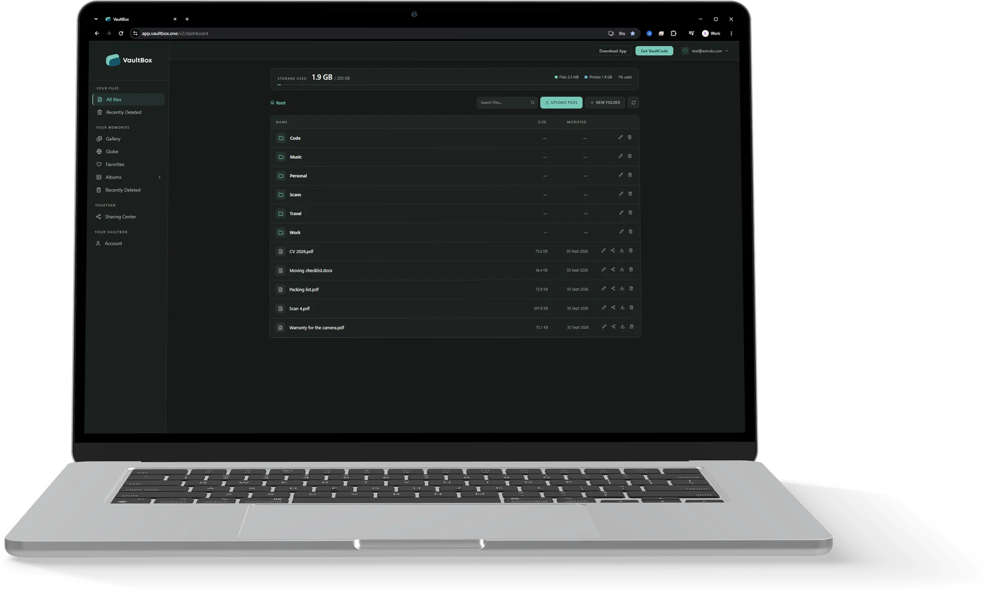 Folders and files open in the VaultBox web client